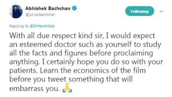 Abhishek Bachchan's witty response to troll blaming him for 'Manmarziyaan' box-office failure!