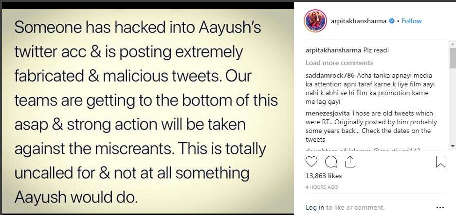 After Shahid Kapoor, Aayush Sharma’s Twitter account gets hacked a day after Loveyatri’s release; Wife Arpita informs