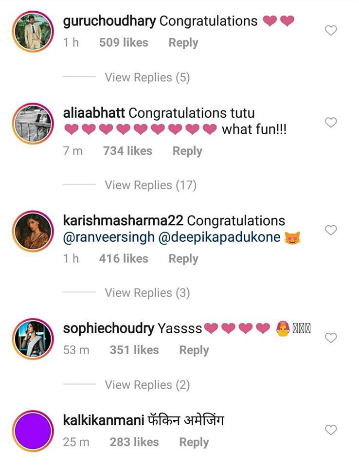 KJo, Sonam, Tiger, Alia & other celebs congratulate Ranveer-Deepika after wedding announcement!