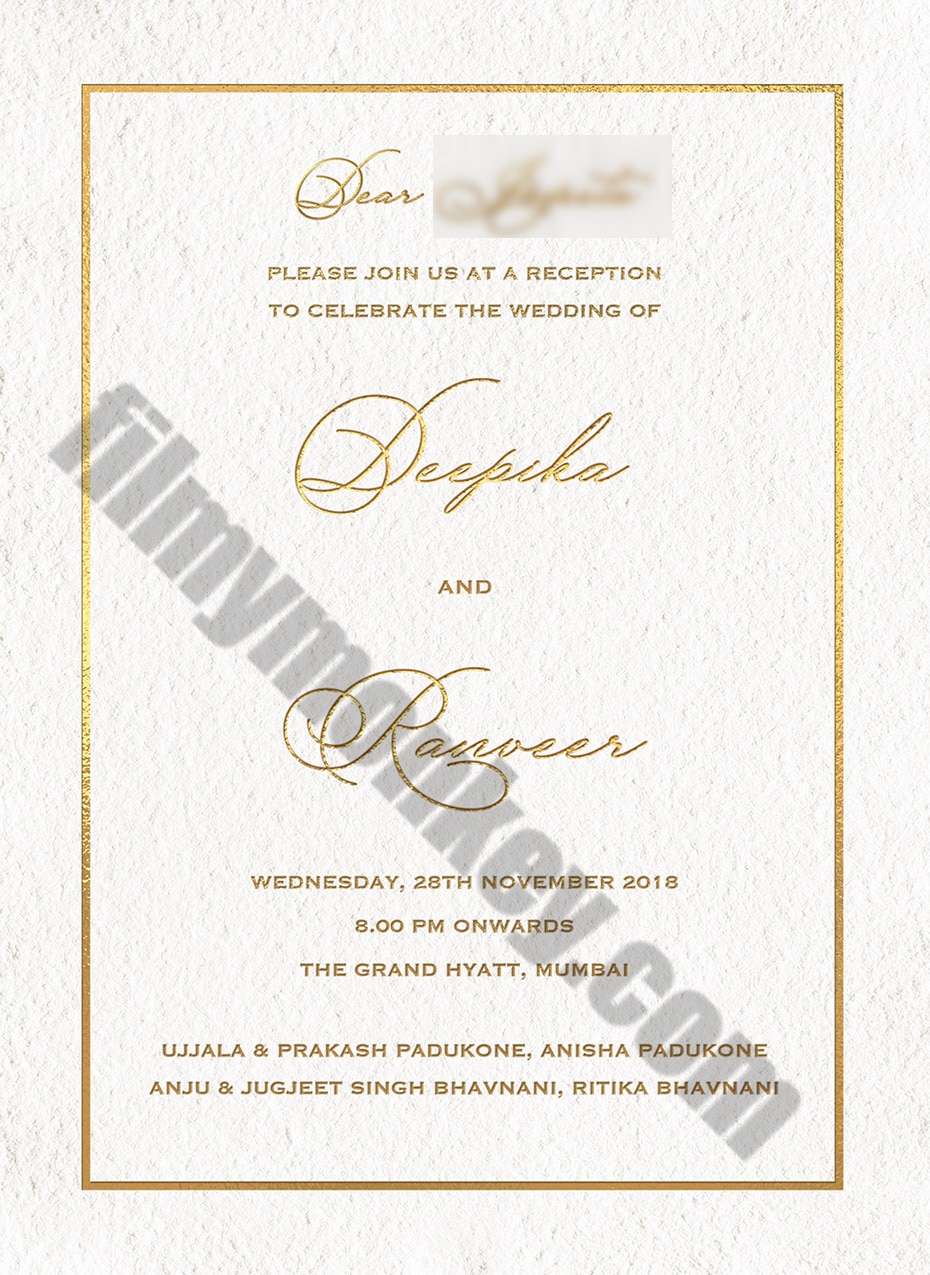 Deepika Ranveer Wedding Reception Card to media has a QR code for security & appeal for donation!