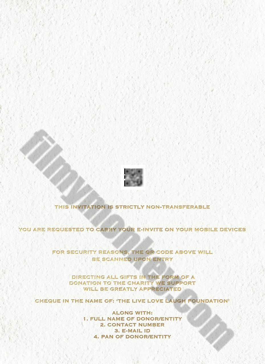 Deepika Ranveer Wedding Reception Card to media has a QR code for security & appeal for donation!