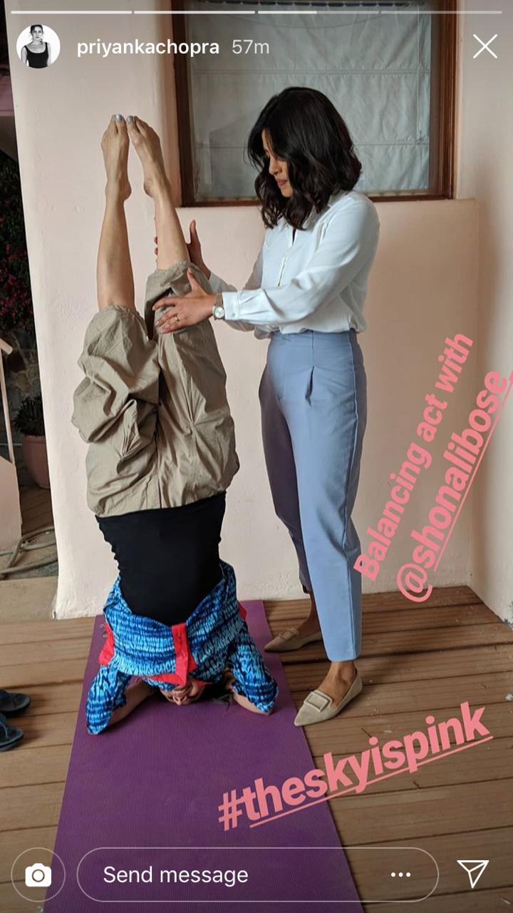 Ahead of her wedding with Nick Jonas, Priyanka Chopra gives fitness goals with her Headstand act on sets of ‘The Sky is Pink’ (SEE PICS)