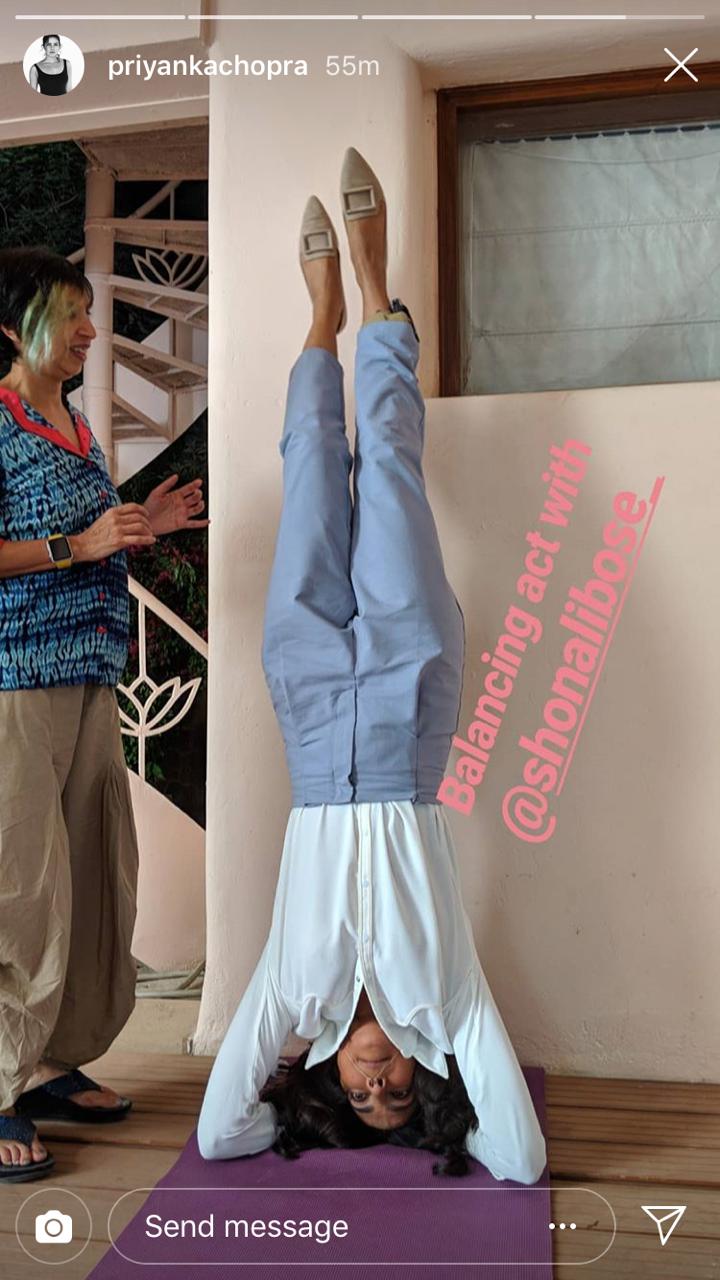 Ahead of her wedding with Nick Jonas, Priyanka Chopra gives fitness goals with her Headstand act on sets of ‘The Sky is Pink’ (SEE PICS)