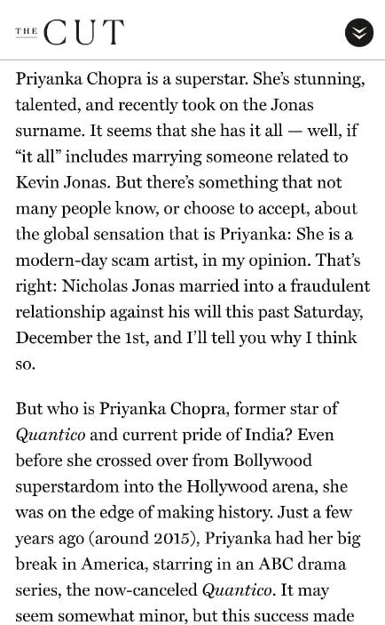 Priyanka Chopra REACTS to the now-deleted The Cut article calling her a 