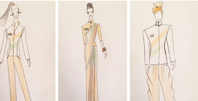 આ ઓપનિંગ સેરેમનીમાં ભારતીય ખેલાડીઓ શું પહેરશે તે અંગે કોઈ ચોક્કસ જાણકારી મળી નથી. જો કે સૂત્રોનું કહેવું છે કે મહિલા ખેલાડીઓ ક્રેપ કે શિફોનની ભારતના ધ્વજના રંગની સાડી અને અચકન બ્લાઉઝ અને કેસરી કલરનો ચાંલ્લો કરશે. જ્યારે પુરૂષ ખેલાડીઓ આઈવરી કલરનું બંધગલા જેમાં છાતીના ભાગ પાસે એક ધ્વજ હશે અને નીચે જોધપુરી પહેર્યું હશે. 