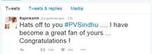 રજનીકાંત અને સલમાન પણ થયા સિંધુના ફેન, ટ્વિટર પર બોલીવુડે પાઠવી શુભેચ્છા