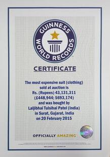 ચાર કરોડ રૂપિયામાં વેચાયેલા મોદીના સૂટને ગિનિસ બુકમાં મળ્યું સ્થાન