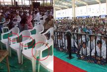 સુરતમાં ફિયાસ્કો થયા પછી જસદણમાં રૂપાણીએ ખુરશીઓ બાંધી, રેલિંગો ઊભી કરી સભા કરી