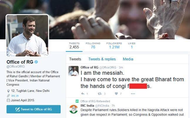 હેકરે રાહુલ ગાંધીના ટ્વિટર એકાઉન્ટ હેક કર્યાના બાદ તરત જ ગાળો ભરેલી ટ્વિટ્સ નાખવાના શરૂ કરી દીધા હતા. આ ટ્વિટ્સ એટલા વાંધાજનક ભાષામાં લખાયા હતા કે, તેની ભાષા પણ લખી ન શકાય. હેકરે અભદ્ર શબ્દોનો ઉપયોગ કર્યો હતો. જોકે, હેક કરાયા બાદ તેમના એકાઉન્ટ પરથી તમામ વાંધાજનક ટ્વિટ હટાવી લેવાઈ હતી.