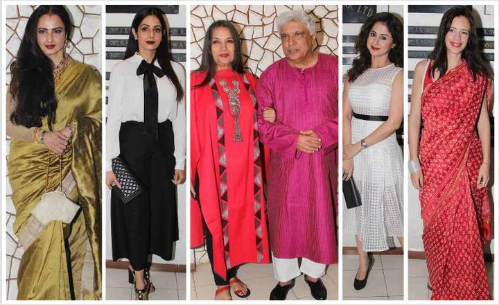 'સિલસિલા', '1942- અ લવ સ્ટોરી', 'વીર-ઝારા', 'મેં હૂ ના' અને 'જોધા અકબર' જેવી ફિલ્મો માટે ગીતો લખી ચૂકેલા જાવેદ અખ્તર 40 વર્ષથી પણ વધારે સમયથી મનોરંજન જગતથી જોડાયેલા છે. ગઈ કાલે જાવેદ અખ્તરનો 72મો જન્મ દિવસ હતો. અને આ નિમિત્તે તેમની પત્ની શબાના આઝમીએ પોતાના ઘરે પાર્ટીનું આયોજન કર્યુ હતું. જેમાં ઉર્મિલા માતોંડકર, શ્રીદેવી, રેખા, વિદ્યા બાલન, રિતિક રોશન જેવા સ્ટાર્સ હાજર રહ્યા હતા. (Photo: Manav Mangalani)