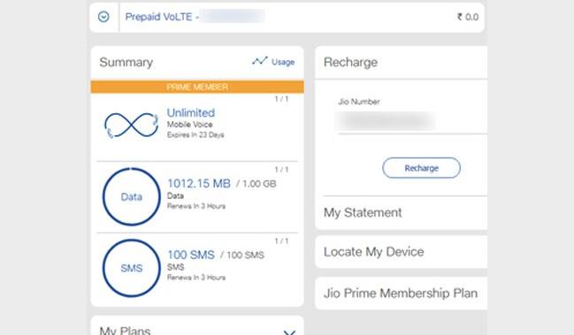 MyJio દ્વારા પ્લાનની વિગતો ચેક કરવા માટે સૌ પ્રથમ MyJio તમારા પાસવર્ડ અથવા સિમ વેરિફિકેશન દ્વારા ઓપન કરો. એપ ઓનપ કર્યા બાદ જમણી બાજુ તમને બેલેન્સની વિગતો બતાવશે. જો તમે માત્ર સમર સરપ્રાઈઝ ઓફર અથવા જિઓ ધન ધના ધન ઓફરનો ઉપયોગ કરો છો અને અન્ય કોઈ ટોપઅપ કરાવ્યું નહીં હોય તો તમારું બેલેન્સ ઝીરો દર્શાવશે.