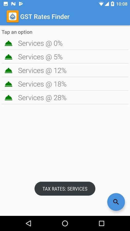 એપમાં જુદા જુદા રેટ અનુસાર વસ્તુઓને 7 કેટેગરિમાં વહેંચવામાં આવી છે. 0%, 0.25%, 3%, 5%, 12%, 18%, 28%. તેવી જ રીત સેવાઓને પાંચ કેટેગરીમાં વહેંચવામાં આવી છે. 0%, 5%, 12%, 18%, 28%.