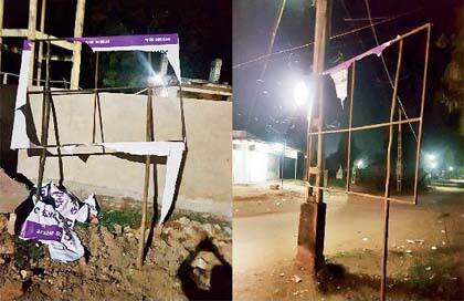 ગાંધીનગર: વરદાયિની માતાજીના નામથી દેશ અને વિદેશમાં ખ્યાતિ પામનાર રૂપાલ ગામમાં હાર્દિક પટેલના પોસ્ટર લગાવાયા હતા. હાર્દિક પોતાની માનતા પુરી કરવા આવનાર હોવાથી પાટીદાર ટેકેદારોએ પોસ્ટર લગાવ્યા હતા. પરંતુ ગામના નાગરિકે જણાવ્યું કે, પેથાપુર પોલીસ દ્વારા હાર્દિકના પોસ્ટર ફાળી નાખવામાં આવ્યા છે. સાથે મા વરદાયિનીના ફોટાને પણ ફાડવામાં આવતા ધાર્મિક લાગણી દુભાઇ છે. ત્યારે જવાબદાર અધિકારીઓ સામે પગલા નહીં લેવાય તો જોવા જેવી થશે તેવી ચિમકી ઉચ્ચારી છે. 