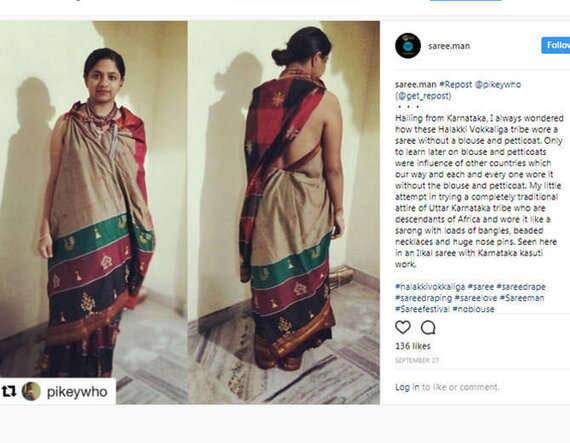 મહિલાઓ અલગ-અલગ પ્રકારે સાડી પહેરીને તસવીરો શેર કરી રહી છે. જેમાં પેટીકોટ અને બ્લાઉઝ વિના સાડી પહેરવાની ડ્રેસિંગ સેંસને બતાવવામાં આવી રહી છે.