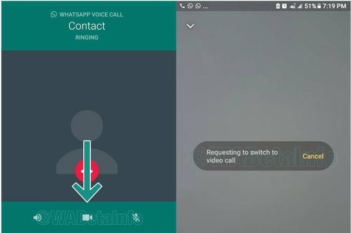 વૉટ્સએપ સંબંધિત માહિતી લીક કરનારુ ટ્વીટર એકાઉન્ટ wabetainfo અનુસાર, આ નવા અપડેટમાં યૂઝર્સને વૉઇસ કૉલે દરમિયાન વીડિયો ચેટ સ્વિચ બટન મળશે. જો યૂઝર આને પ્રેસ કરે છે તો વૉઇસ કૉલ પર અવેલેબલ બીજા યૂઝર્સને રિક્વેસ્ટ જશે. જો તે યૂઝર રિક્વેસ્ટ એક્સેપ્ટ કરે તો વૉઇસ કૉલ વીડિયો કૉલમાં તબદીલ થઇ જશે.