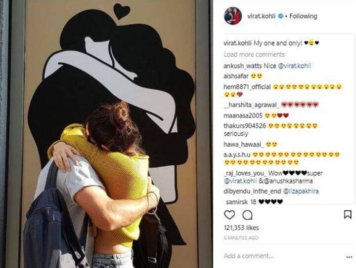 આ બધી સફળતા વચ્ચે વિરાટને પત્ની અનુષ્કાની યાદ આવતી હોય તેમ લાગે છે. ટી 20 સીરિઝની બીજી મેચના એક દિવસ પહેલા વિરાટે ઇન્સ્ટાગ્રામ પર એક તસવીર શેર કરી છે. જેના કેપ્શનમાં તેમે લખ્યું છે - My one and only. વિરાટની આ તસવીરને બે કલાકમાં દોઢ લાખ જેટલા લોકોએ લાઇક કરી છે.