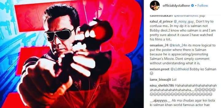 એક યૂઝર્સે લખ્યું કે, એનો મતલબ કે સ્ટેલોન સલમાનના મુકાબલે બોબીને વધુ પસંદ કરે છે, જ્યારે બીજાએ લખ્યું પોસ્ટરમાં જે વ્યક્તિની તસ્વીર છે તે બોબી દેઓલની છે. જ્યારે અન્ય એક યૂઝર્સે લખ્યું, દેશ બાદમાં સુરક્ષિત થશે પહેલા સલમાનનું પોસ્ટર સુરક્ષિત કરો, આ સલમાન ખાન નથી બોબી દેઓલ છે, ભાઈ આ સલમાન નથી જેવી કોમેન્ટો કરી ટ્રોલ કરી રહ્યાં છે.