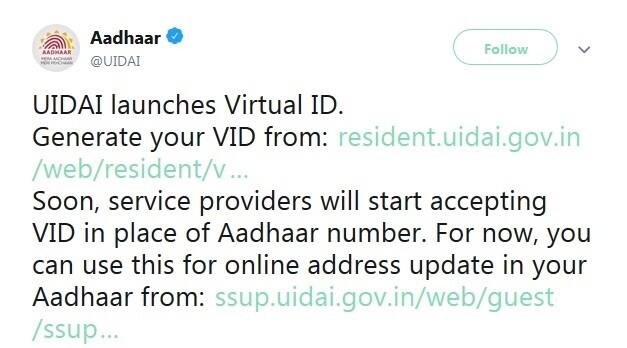ટ્વીટમાં યૂઝર્સને કહેવાયું છે કે, વેબસાઈટ ( https://uidai.gov.in) પર જઈને તમે તમારો VID જનરેટ કરો. UIDAIએ આ વર્ષે જાન્યુઆરીમાં વર્ચ્યુઅલ કાર્ડ લાવવાની જાહેરાત કરી હતી.