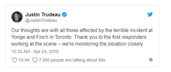 કેનેડાના વડાપ્રધાન જસ્ટિન ટ્રૂડોએ કરેલા ટ્વિટનો સ્ક્રીનશોટ.