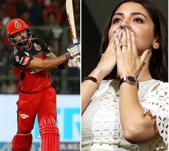 કોહલીની શાનદાર બેટિંગ જોઇ અનુષ્કા શર્મા ખુશ થઇ ગઇ હતી. કોહલીની બેેટિંગ પર આફરિન થઈ અનુષ્કા શર્માએ ફ્લાઇગ કિસ આપી હતી. 