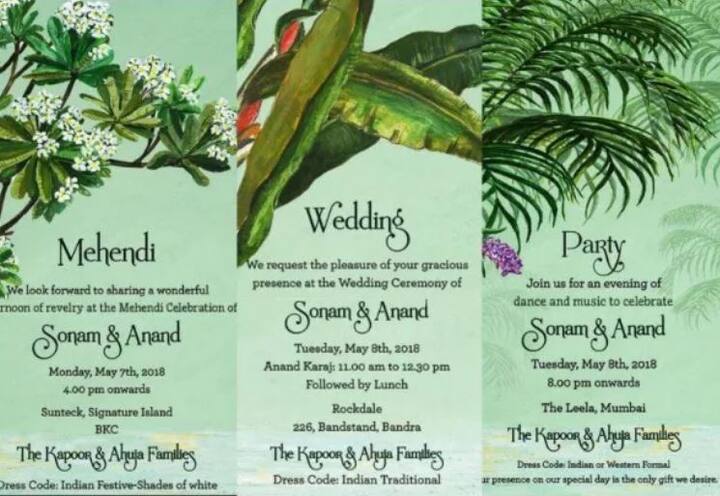 સોનમ કપૂરનું વેડિંગ કાર્ડ