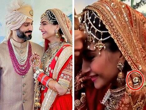  સોનમની વીંટી જ નહીં તેને લૂક પણ શાનદાર હતો. તે દરેક ઈવેન્ટમાં સુંદર લાગી રહી હતી. તેણે તેના સ્ટાઈલ પોઈન્ટસને જાળવી રાખ્યા. મહેંદીમાં સોનમે શરારા અને લગ્નમાં પિંક લહેંઘા પહેર્યો હતો. આ ડ્રેસ ડિઝાઈનર અનુરાધા વકીલે ડિઝાઈન કર્યા હતા.