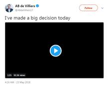 એબી ડીવિલિયર્સે અચાનક વિશ્વ ક્રિકેટના બધા ફોર્મેટમાંથી લીધો સન્યાસ, કહ્યું- \'હું થાકી ગયો છું\'