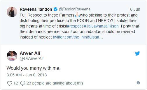  અનવર અલી નામના એક શખ્સે ટ્વિટ કરી 43 વર્ષની અભિનેત્રીને પુછ્યું શું તમે મારી સાથે લગ્ન કરશો. 