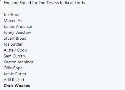 આ ઉપરાંત ડેવિડ મલાનના સ્થાને 20 વર્ષીય ઓલી પોપેનો ઈંગ્લેન્ડની ટીમમાં સમાવેશ કરવામાં આવ્યો છે.