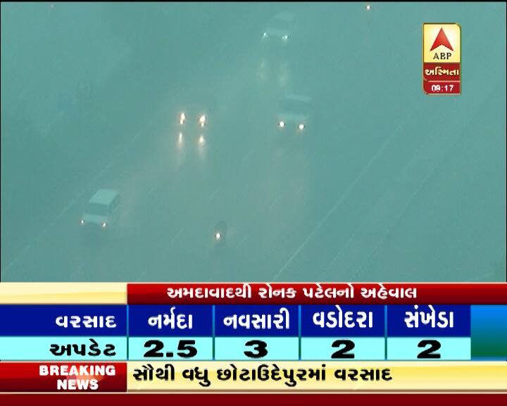 અમદાવાદમાં સરેરાશ 22 મીમી વરસાદ નોંધાયો છે. અમદાવાદના મધ્યમાં 23.17 મીમી, પૂર્વમાં 22 મીમી વરસાદ, નવા પશ્ચિમમાં 29.17 મીમી, ઉત્તર 14.17 મીમી વરસાદ, પશ્ચિમમાં 20.75 મીમી, દક્ષિણમાં 27 મીમી વરસાદ નોંધાયો છે. આ સિવાય અમદાવાદના જજીસ બંગ્લો અને ચમનપુરામાં એક - એક વૃક્ષ ધરાશાયી થવાના અહેવાલ મળી રહ્યા છે.
