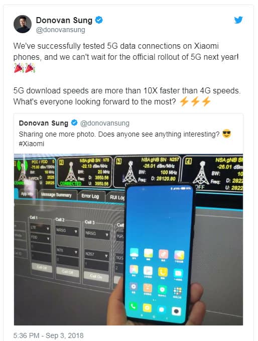 તેમને ટ્વીટમાં લખ્યું છે, ‘અમે શ્યાઓમી ફોન્સ માટે 5G ડેટા કનેક્શન ટેસ્ટ કર્યો છે. 5Gની ડાઉનલૉડીંગ સ્પીડ 4Gની સરખામણીમાં 10X ફાસ્ટ છે.’ 