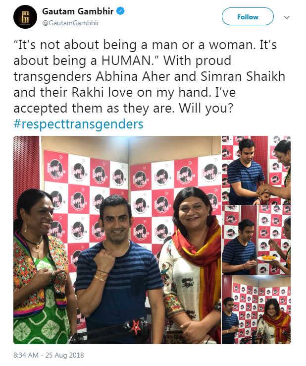 નોંધનીય છે કે, રક્ષાબંધનના તહેવાર પર પણ ગંભીર સોશ્યલ મીડિયા પર કેટલીક તસવીરો શેર કરી હતી. જેમાં તે ટ્રાન્સજેન્ડર પાસે રાખડી બંધવતો દેખાઇ રહ્યો હતો. તેમાં તેને લખ્યુ હતું કે, આ પુરુષ કે મહિલા હોવાની વાત નથી, આ માણસ હોવાની વાત છે. 