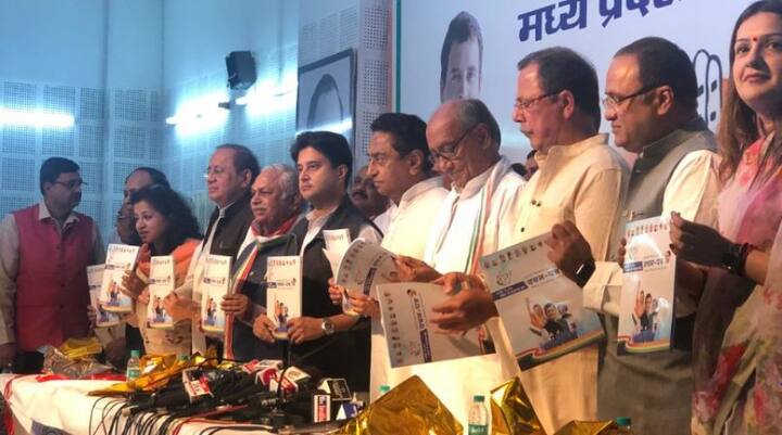 કમલનાથે ભાજપના ચૂંટણી ઢંઢેરાને જુમલાપત્ર કહ્યું હતું. તેમણે કહ્યું લોકોને 15 વર્ષ સુધી ઠગવાનું જુમલાપત્ર છે. જ્યોતિરાદિત્ય સિંધિયાએ કહ્યું અમારા વિચાર સકારાત્મક છે અને પ્રથમ વખત ચૂંટણી ઢંઢેરા નહી પરંતુ વચનપત્ર અને સંકલ્પ પત્ર રાખવામાં આવી રહ્યું છે. સામાજિક સુરક્ષા પેન્શનની રકમ 300થી વધારીને 1000 કરવામાં આવશે. દિકરીનો લગ્ન માટે 51 હજારનું દાન કરવામાં આવશે. 10 હજાર રૂપિયા દર મહિને દરેક પરિવારના એક બેરોજગાર યુવાનને આપવામાં આવશે. 