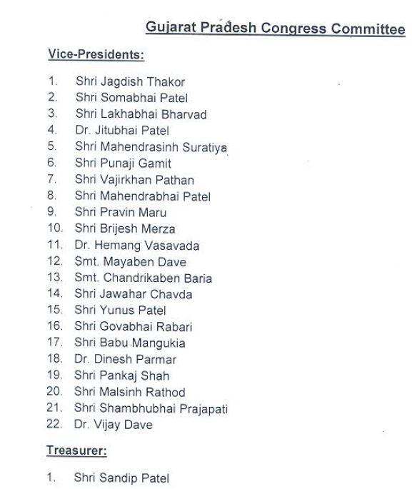 22 ઉપપ્રમુખો, 43 મહામંત્રીઓ, 169 મંત્રીઓ, 6 પ્રોટોકોલ મંત્રીઓ, 7 સંયુક્ત મંત્રીઓનો સમાવેશ કરવામાં આવ્યો છે. પ્રદેશ માળખાની કારોબારીની પણ જાહેરાત કરવામાં આવી છે. એક્ઝિક્યુટિવ કમિટીમાં 48 હોદ્દેદારોનો સમાવેશ કારાયો છે. જ્યારે વિશેષ આમંત્રીતોમાં 54 હોદ્દેદારોનો સમાવેશ કરવામાં આવ્યો છે. 