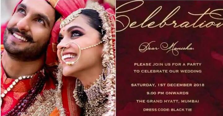 મનીષા કોઈરાલાએ જે કાર્ડ શેર કર્યું છે તેમાં સ્પષ્ટ લખ્યું છે કે, 1 ડિસેમ્બરે મુંબઈની ગ્રાન્ડ હયાતમાં રિસેપ્શન છે. તેમાં 9 કલાક સુધીનો સમય પણ નક્કી કરવામાં આવ્યો છે. આ કાર્ડમાં ડ્રેસ કોડ પણ લખ્યો છે. પાર્ટીમાં બ્લેક ડ્રેસ કોડ રાખવામાં આવ્યો છે. હવે રણવીર દીપિકા ત્રીજી વખત રિસેપ્શન આપવાના છે કે કેટલાક ખાસ બોલિવૂડ સ્ટારને પાર્ટી આપવાના છે એ કહેવું હાલમાં મુશ્કેલ છે.