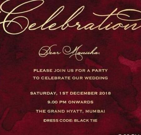 1 ડિસેમ્બરે રિસેપ્શનનું કાર્ડ લાલ કલરનું છે. મનીષા કોઈરાલાએ તેના ફોટા શેર કરીને તેના વિશે વાત કરી હતી.