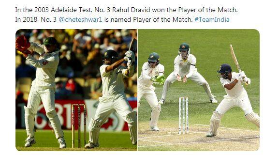 2003 અને 2018ની જીતમાં બંને ટેસ્ટ સ્પેશિયાલિસ્ટ બેટ્સમેનો અનુક્રમે રાહુલ દ્રવિડ અને ચેતેશ્વર પૂજારાએ કરેલી ધીરજભરી બેટિંગના કારણે જ ટીમ ઈન્ડિયાનો વિજય થયો હતો. 2003માં રાહુલ દ્રવિડ જ્યારે 2018માં ચેતેશ્વર પૂજારા પ્લેયર ઓફ ધ મેચ જાહેર થયા હતા.