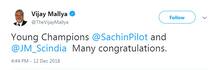 ત્રણ રાજ્યોમાં કોંગ્રેસની જીત બાદ ભાગેડુ માલ્યાએ આપી આ બે નેતાઓને શુભેચ્છા, કહ્યું- યંગ ચેમ્પિયનોને અભિનંદન