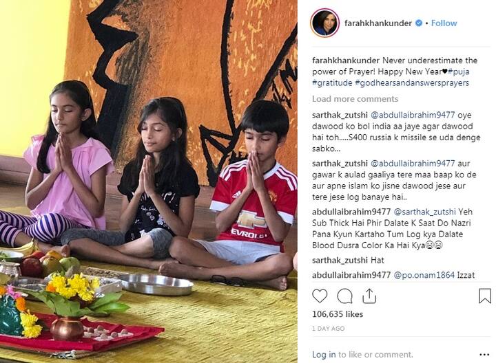 કોઈએ એને આ રીતે નવું વરસ સેલિબ્રેટ કરવું એ ખોટું હોવાનું જણાવ્યું તો કોઈએ કહ્યું ફરાહ એના ધર્મથી ભટકી ગઈ છે. જોકે એક ઇન્ટરવ્યૂમાં ફરાહે કહ્યું કે, લોકો કંઈ પણ કહે મને કંઈ ફરક પડતો નથી. આ મારું ઇન્સ્ટાવોલ છે, મારે આ અંગે કોઈ સાથે વાત નથી કરવી મારાં બાળકોના કેવા ફોટા શેયર કરવા એ મારો નિર્ણય છે. 