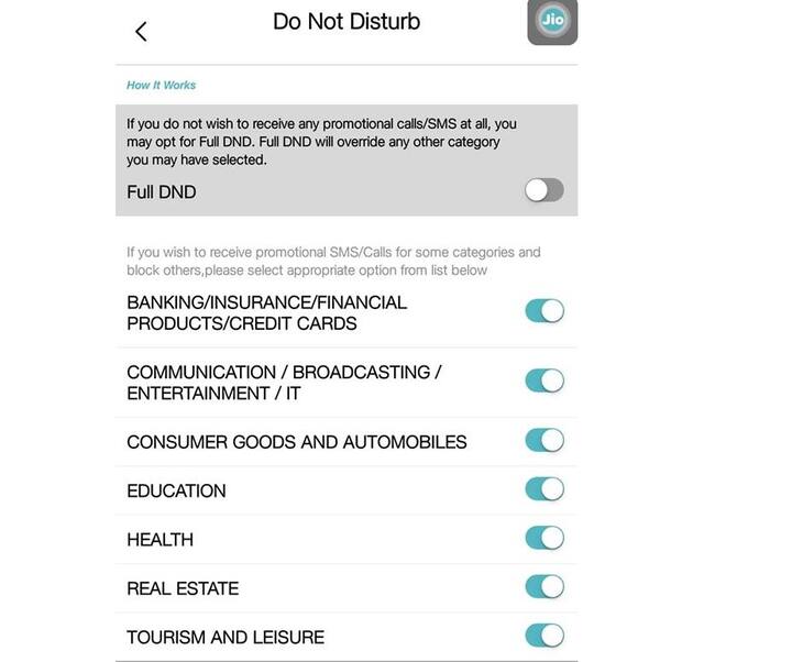 અહીં આપવામાં આવેલ ઓપ્શનમાંથી કોઈપણ ઉપર તમે DND એક્ટિવેટ કરી શકો છો. જો આપ કોઇપણ પ્રકારનાં પ્રમોશનલ કોલ્સ કે SMSને બ્લોક કરવા ઇચ્છો છો તો પેજ પર આપેલાં તમામ DNDઓપ્શનને એક્ટિવેટ કરી દેવા. બાદમાં સાત દિવસની અંદર આ સેવા એક્ટિવેટ થઈ જશે. 