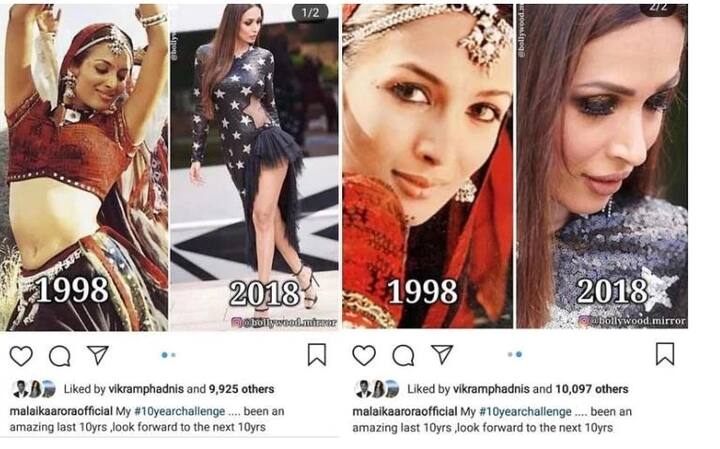 મલાઇકાએ બે તસવીર શરે કરી છે એક તસવીમાં 1998માં આવેલી 