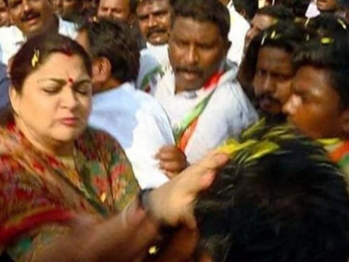 South actress Khushbu Sundar slaps youth during Congress rally પ્રચારમાં અભિનેત્રી જાહેરમાં છેડતી થઈ પછી અભિનેત્રીએ શું કર્યું? જાણીને ચોંકી જશો