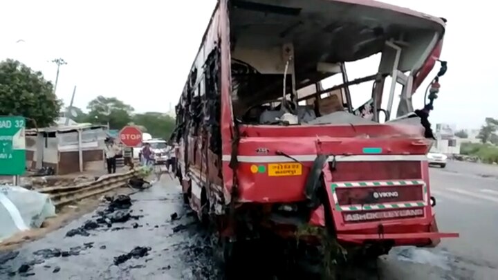 GSRTS bus and truck accident in Ahmedabad, two dead on the spot  અમદાવાદઃ બાવળા-સાણંદ ચોકડી પાસે ટ્રક અને એસ.ટી. બસ વચ્ચે અકસ્માત, બે બાળકોના મોત