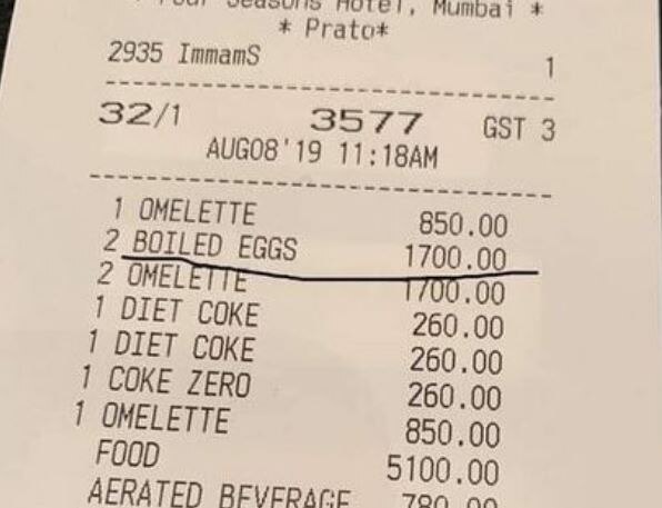 Mumbai hotel charged Rs 1700 for 2 boiled eggs મુંબઈની હોટલે 2 ઈંડાનું બિલ પકડાવ્યું 1700 રૂપિયા, લોકોને યાદ આવી રાહુલ બોસની ઘટના