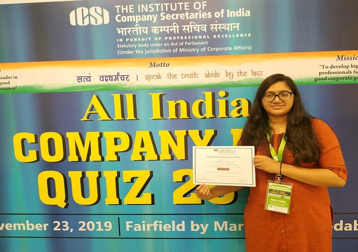 Ahmedabad girl wins all india Law Quiz of ICSI ICSIની ઓલ ઈન્ડિયા કંપની લો ક્વીઝના ફાઇનલ રાઉન્ડમાં અમદાવાદની વિદ્યાર્થીની બની વિજેતા, 18000થી વધુ વિદ્યાર્થીઓએ લીધો હતો ભાગ