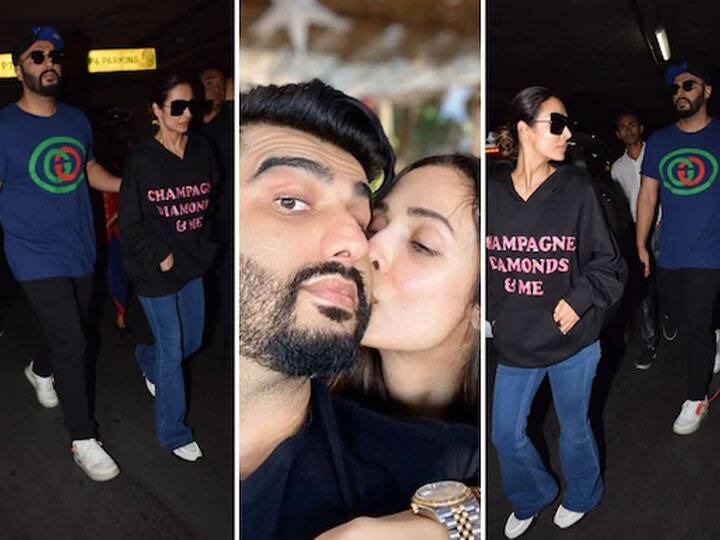 Actress Malaika Arora with Arjun Kapoor spot in Mumbai Airport Pics: ન્યુ યર સેલિબ્રેશન બાદ પરત ફર્યા અર્જૂન કપૂર અને મલાઈકા અરોરા, સામે આવી આ ખાસ તસવીરો
