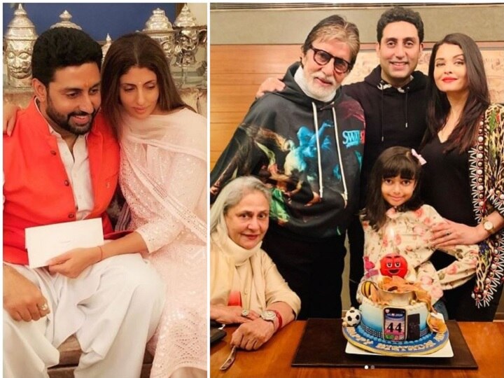 abhishek bachchan 44th birthday celebration with family aishwaray and shweta bachchan shares special photos અભિષેક બચ્ચને પરિવાર સાથે સેલિબ્રેટ કર્યો 44મો બર્થડે, પત્ની એશ્વર્યા અને બહેન શ્વેતાએ આ રીતે કર્યું વિશ