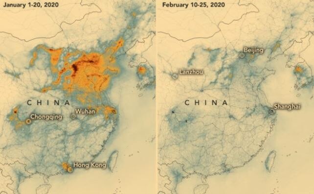 Corona virus in China air pollution levels tumbling કોરોના વાયરસના કારણે ચીનમાં પ્રદુષણમાં થયો ઘટાડો
