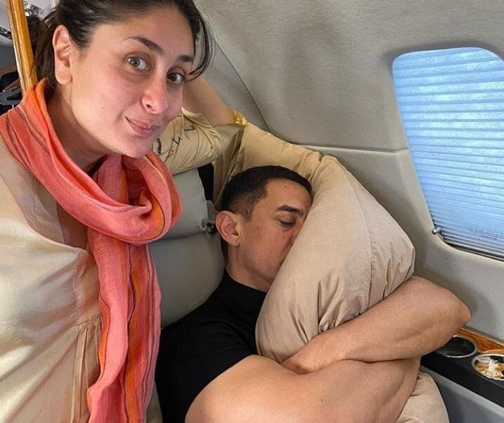 aamir khan sleeping on the plane went viral kareena clicked a few pictures of her best co star પ્લેનમાં ઉંઘી રહેલ આમિર ખાન સાથે આ એક્ટ્રેસે ચુપચાપ લીધી સેલ્ફી, બર્થડે પર તસવીર પોસ્ટ કરીને કહી આ વાત