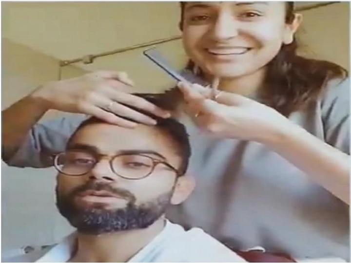 Lockdown Anushka Sharma cuts hair of Virat Kohli in quarantine Lockdown: અનુષ્કા શર્માએ રસોડાની કાતરથી કોહલીના વાળ કાપીને શું લખ્યું ? જાણો વિગતે